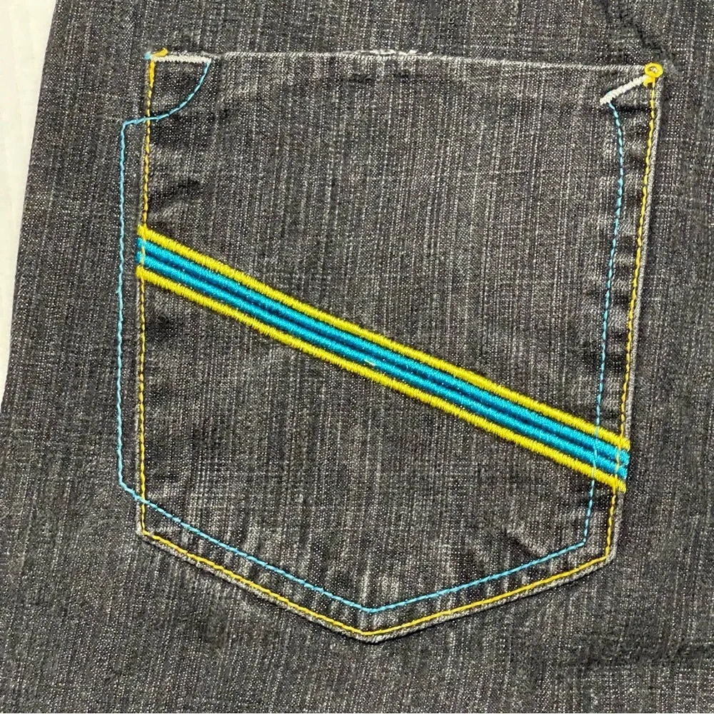 Indigo Charcoal Denim with Yellow and Blue Stitching